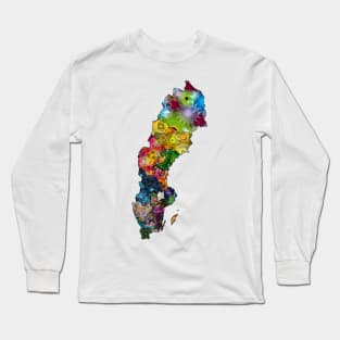 Spirograph Patterned Sweden Provinces Map Long Sleeve T-Shirt
